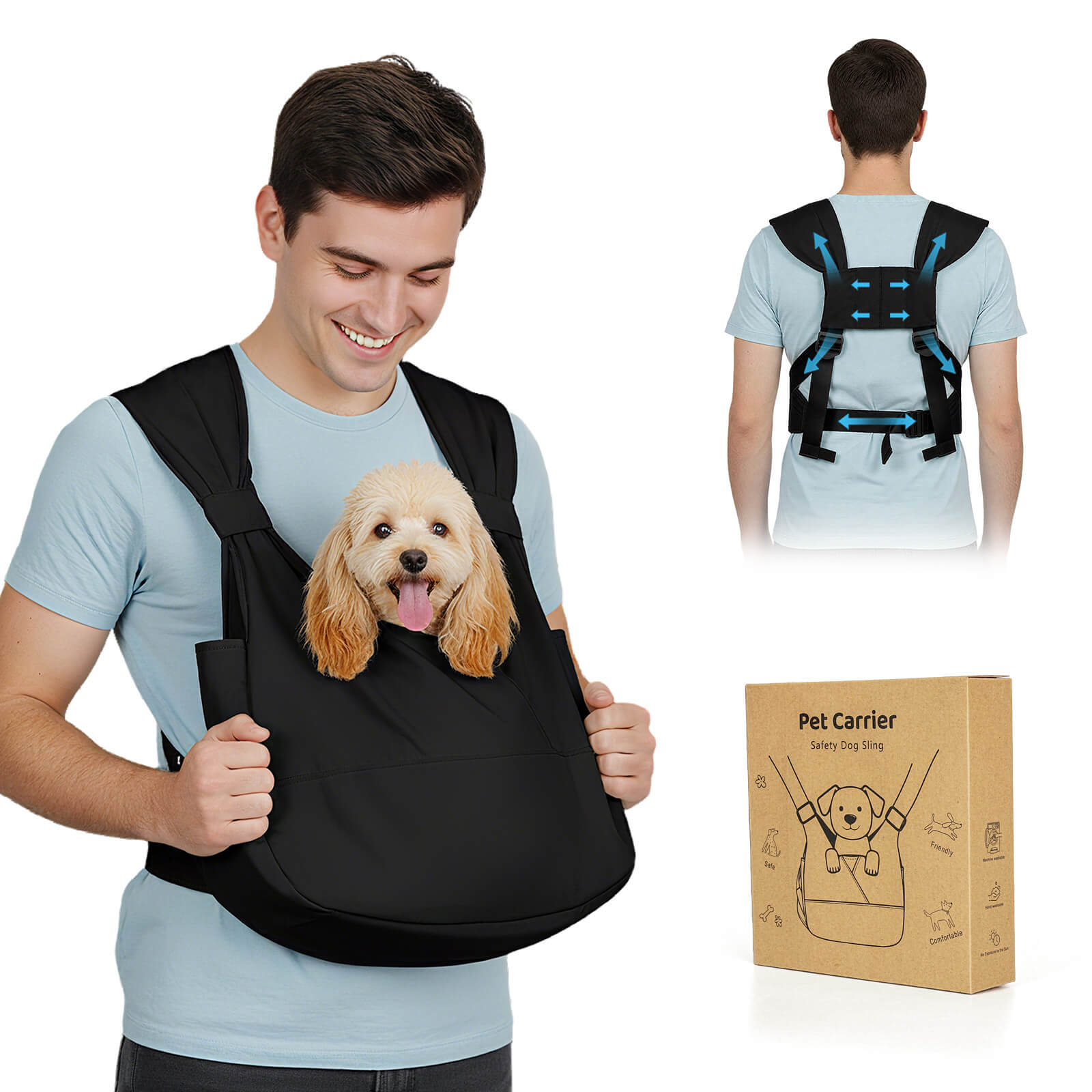 Front Dog Sling Carrier for Small Dogs_black-supet