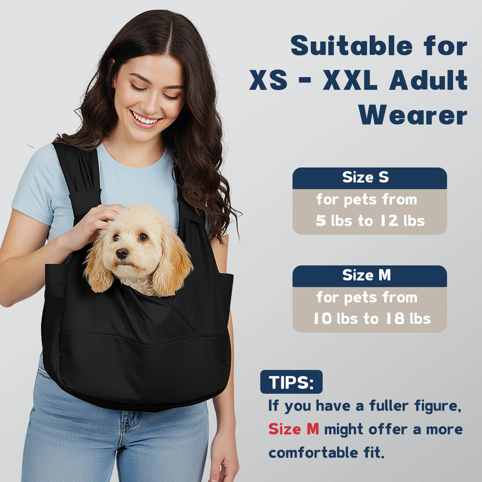 Front Dog Sling Carrier for Small Dogs_size-supet