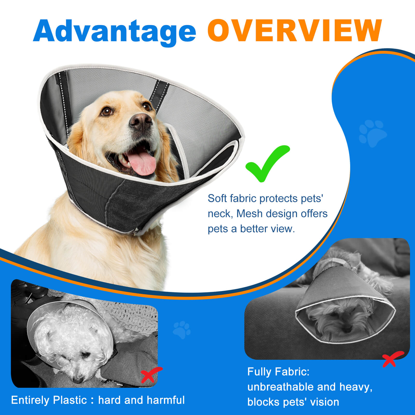 SUNFURA Dog Cone - Soft Cone For Dogs To Stop Licking, Pet E-Collar Alternative After Surgery