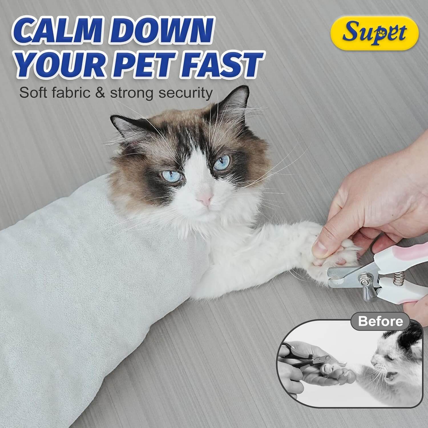 Supet Cat Wrap for Cutting Nails, Self-Adhesive Cat Grooming Wrap